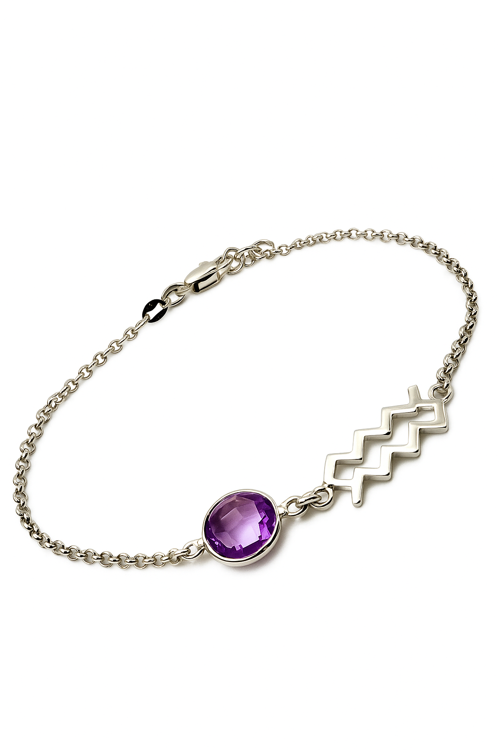 Bracciale argento con pietra e segno zodiacale collezione artigianale acquario
