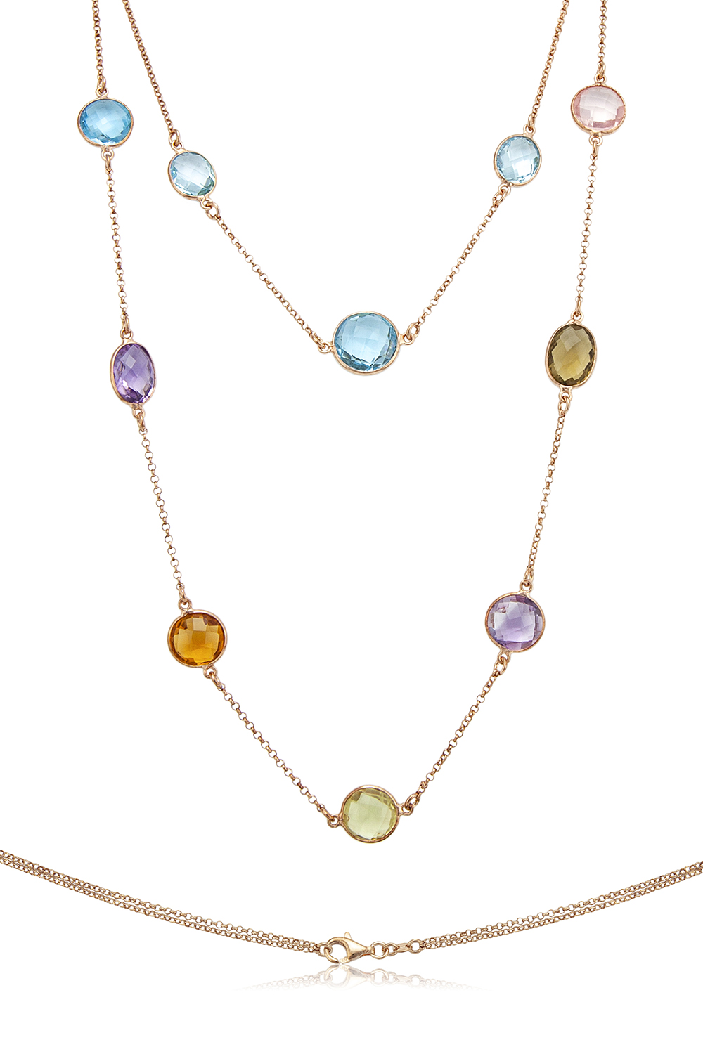 collana in argento rosé a doppio giro con quarzi multicolore