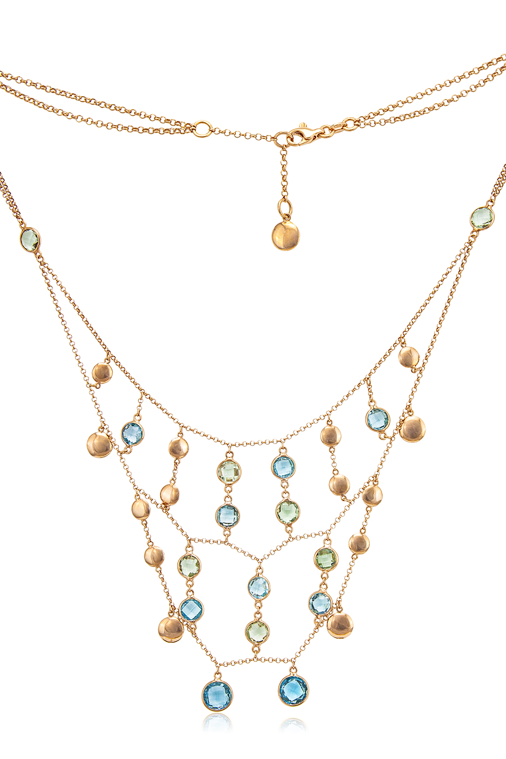 collana CLEO in argento rosé con topazi azzurri e preniti naturali taglio briolette