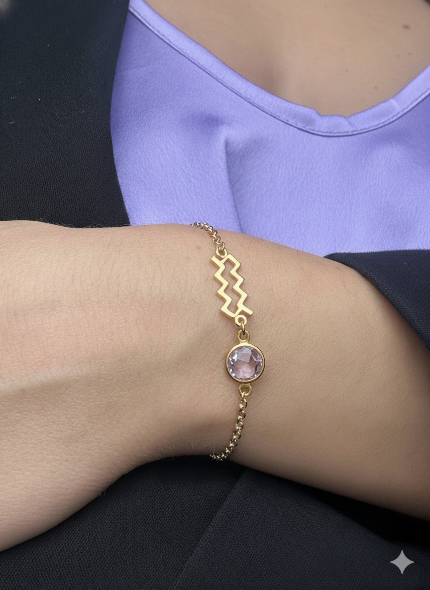 Bracciale argento con pietra e segno zodiacale collezione artigianale acquario