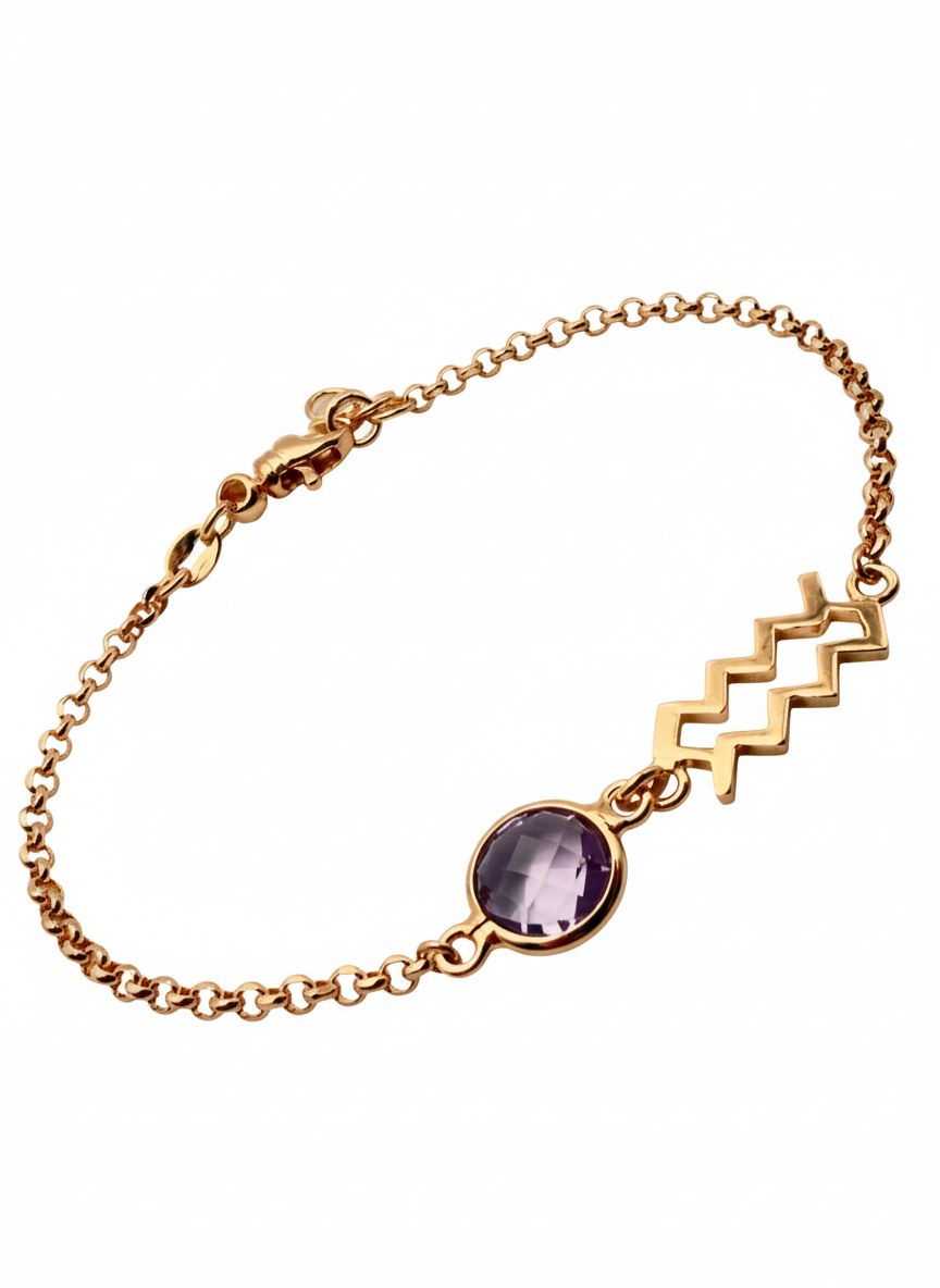 Bracciale argento con pietra e segno zodiacale collezione artigianale acquario