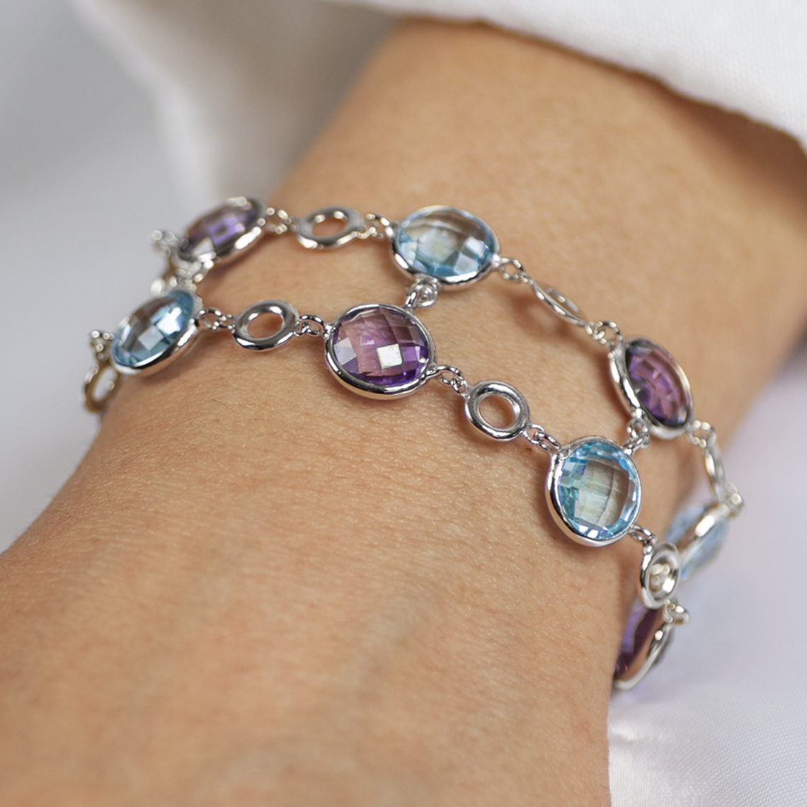 Bracciali argento con topazio azzuro e ametista viola