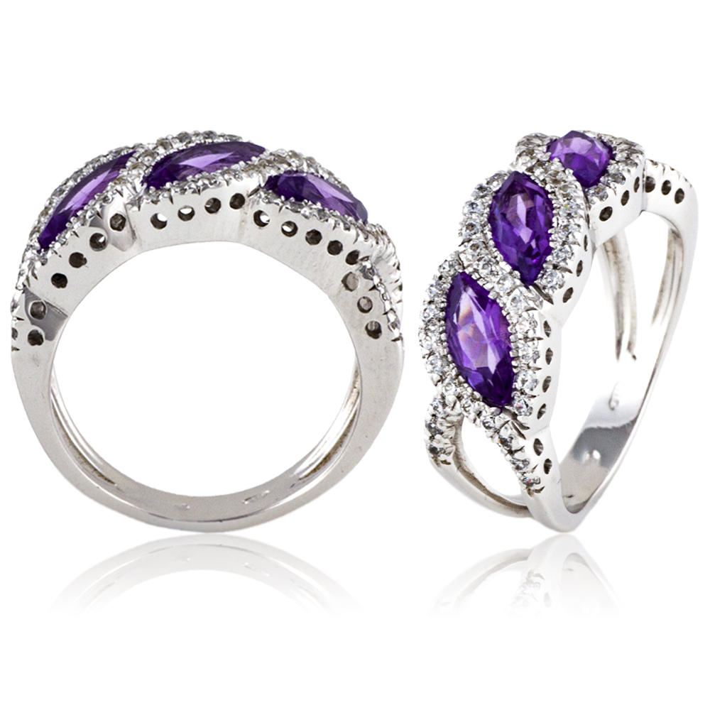 Intreccio Anello in argento con zirconi e ametista viola
